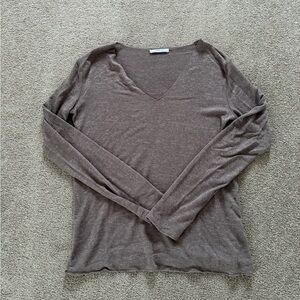 Zara Taupe Knit V-Neck Sweater